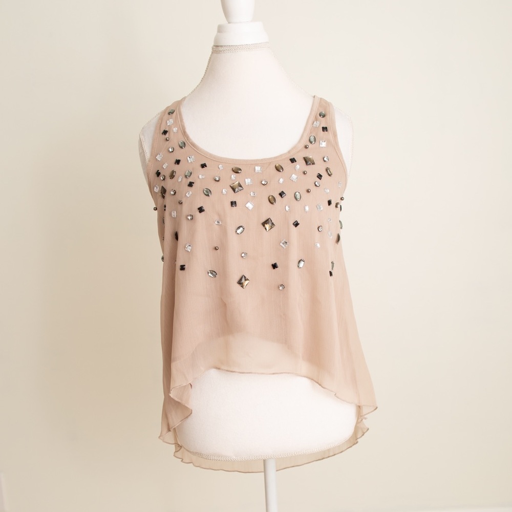Soft Sheer Tank with Jeweled Front